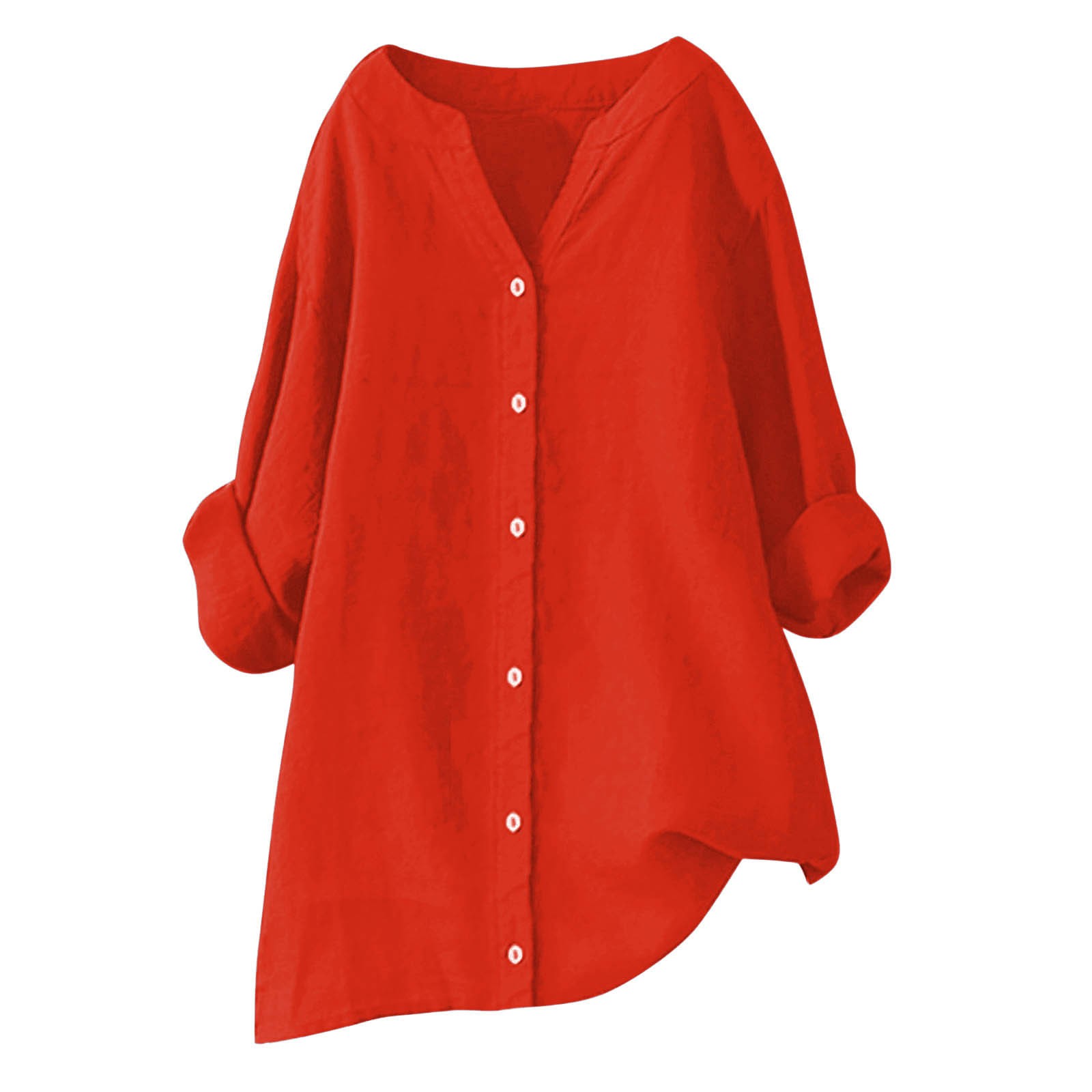 thumbnail image 4 of Blusa de manga larga con botones para mujer - Camisa informal lisa con cuello en V y corte holgado - Adecuada para el trabajo, citas o compras - Tallas S-XXXXXL, tejido de poliéster, 4 of 4